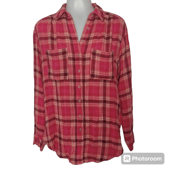 Women's Pilcro Pink Plaid Flannel Shirt Size XS - Picture 2 of 8